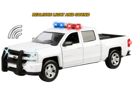 2017 Chevrolet Silverado 1500 LT Z71 Crew Cab Pickup Truck White with Flashing Light Bar and Front and Rear Lights and Sounds 1/27 Diecast Model Car by Motormax-Motormax-ModelCars.com