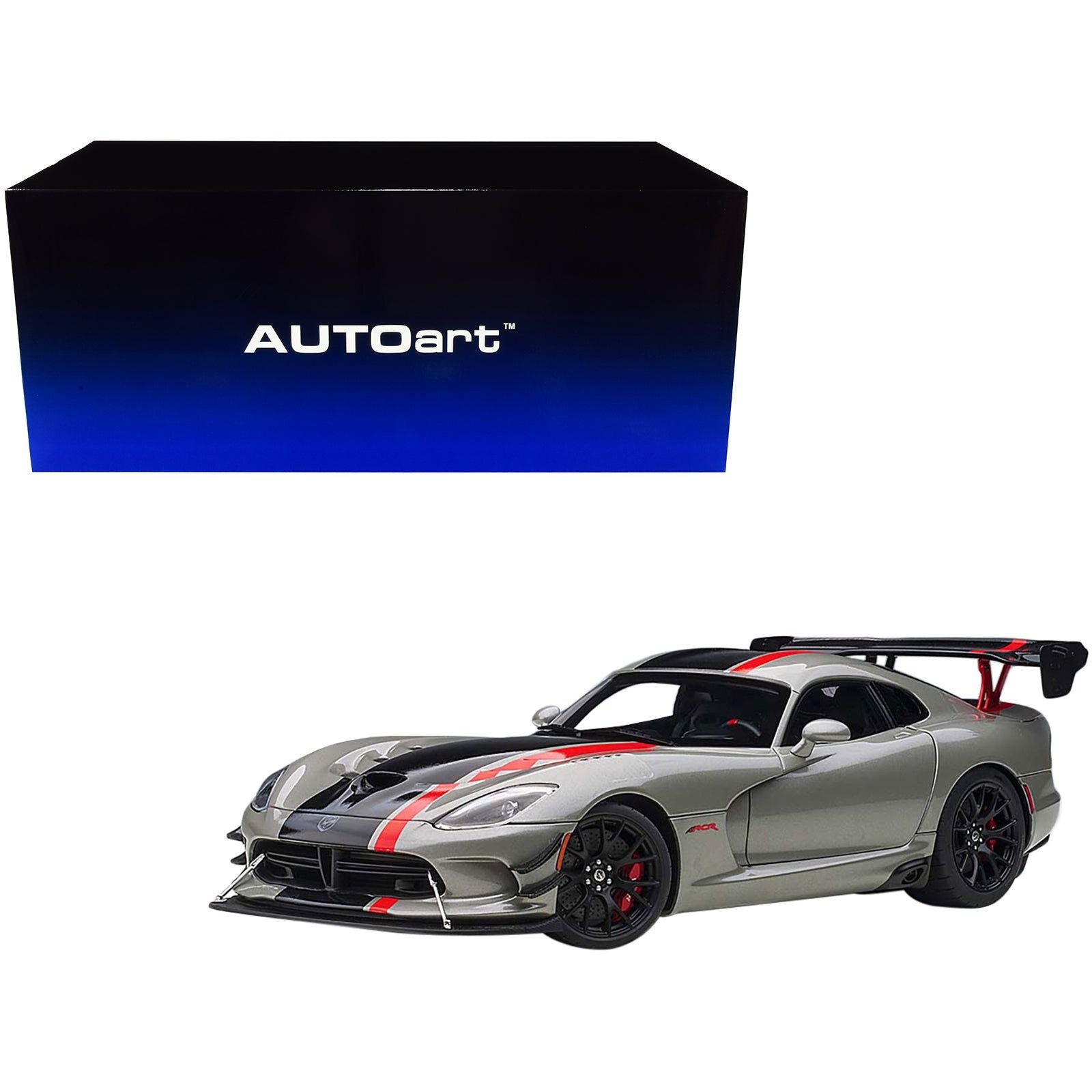2017 Dodge Viper ACR Billet Silver Metallic with Black and Red Stripes 1/18 Model Car by Autoart - Autoart - ModelCars.com