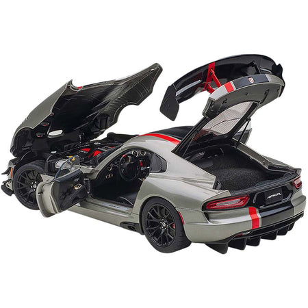 2017 Dodge Viper ACR Billet Silver Metallic with Black and Red Stripes 1/18 Model Car by Autoart-Autoart-ModelCars.com