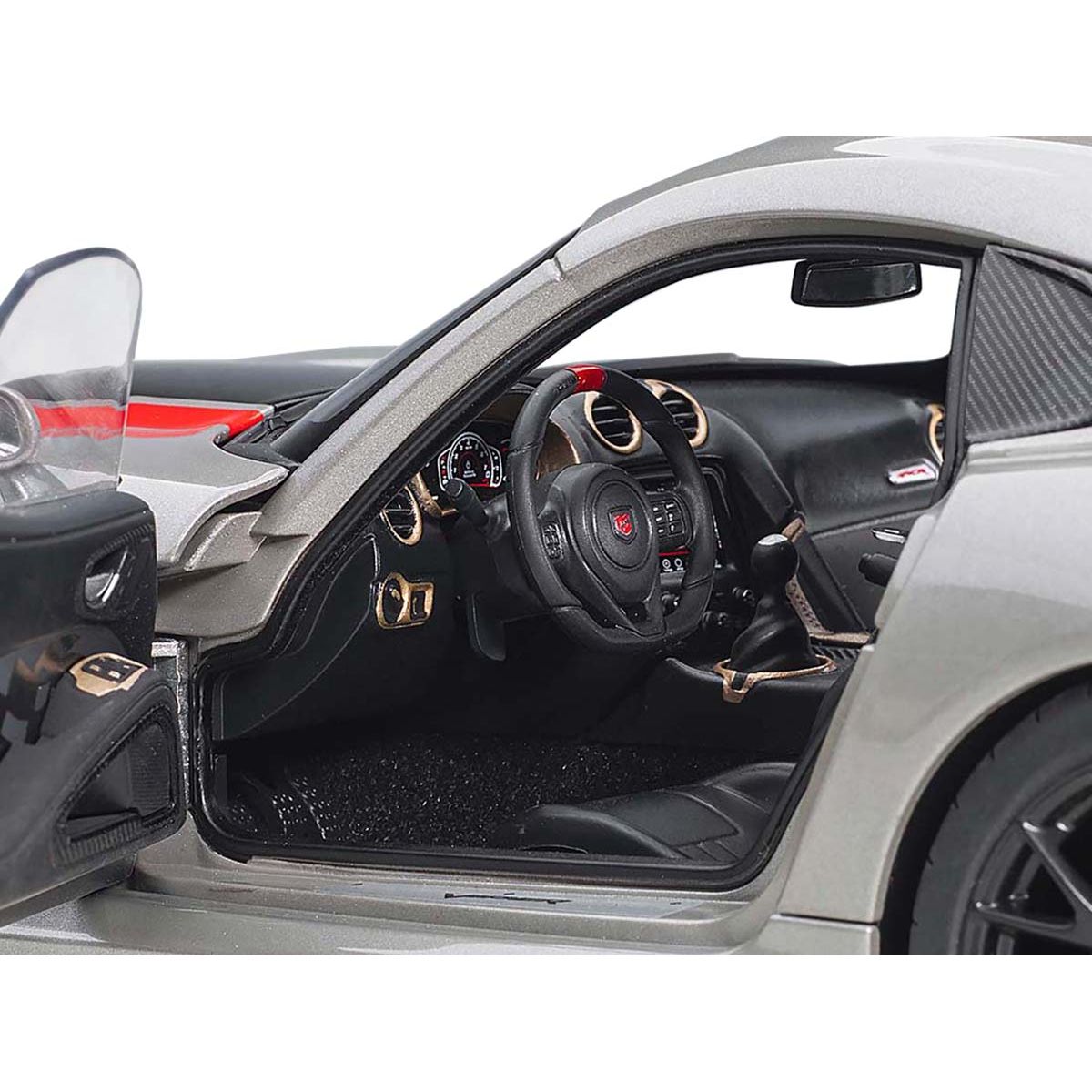2017 Dodge Viper ACR Billet Silver Metallic with Black and Red Stripes 1/18 Model Car by Autoart-Autoart-ModelCars.com