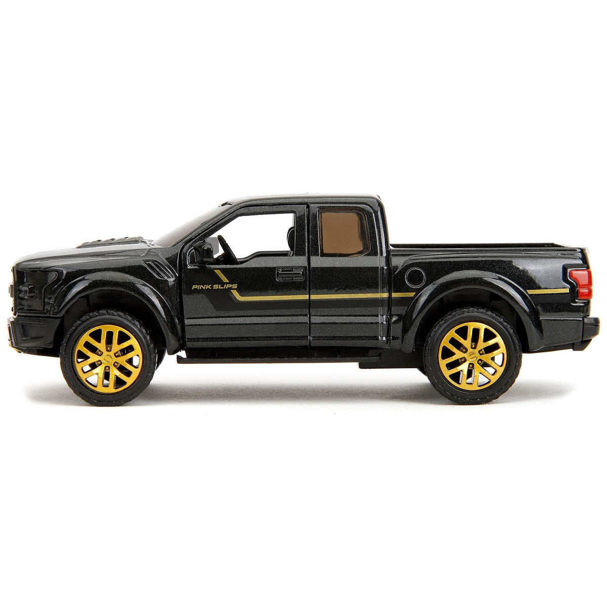 2017 Ford F - 150 Raptor Pickup Truck Black Metallic with Gold Stripes "Pink Slips" Series 1/32 Diecast Model Car by Jada - Jada - ModelCars.com