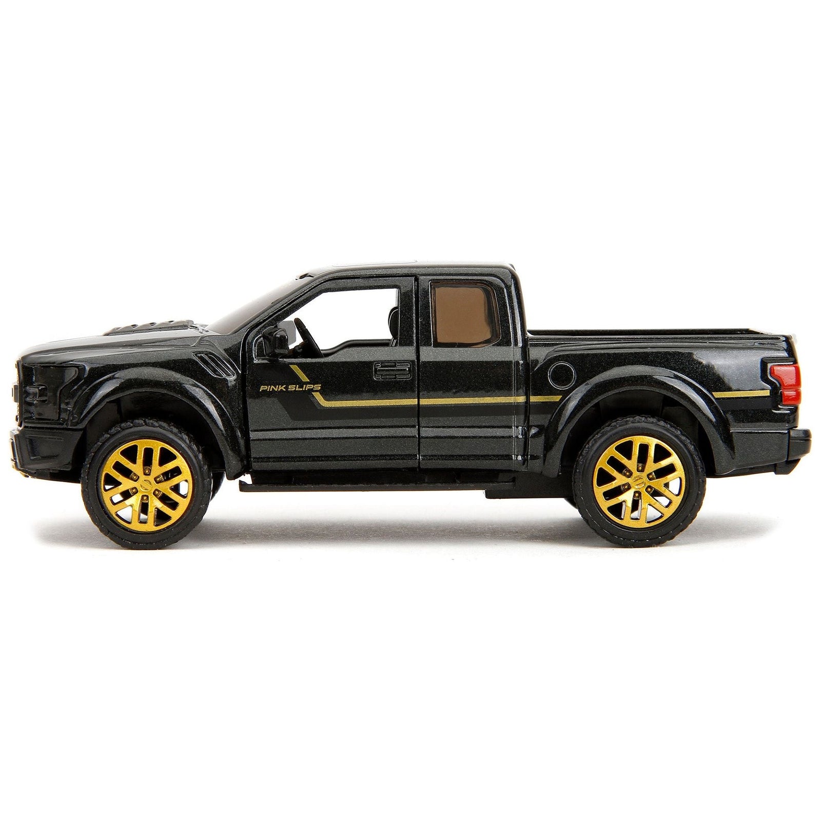 2017 Ford F - 150 Raptor Pickup Truck Black Metallic with Gold Stripes "Pink Slips" Series 1/32 Diecast Model Car by Jada - Jada - ModelCars.com
