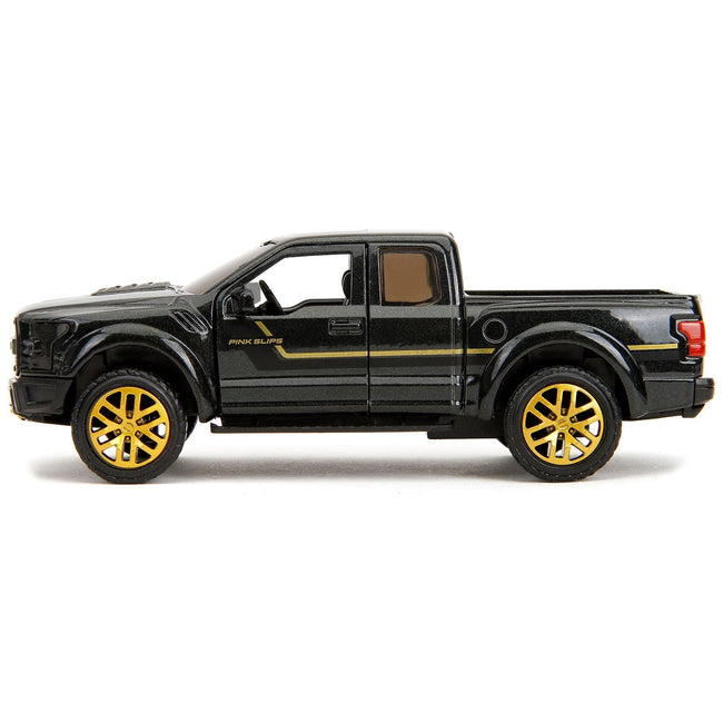2017 Ford F - 150 Raptor Pickup Truck Black Metallic with Gold Stripes "Pink Slips" Series 1/32 Diecast Model Car by Jada - Jada - ModelCars.com