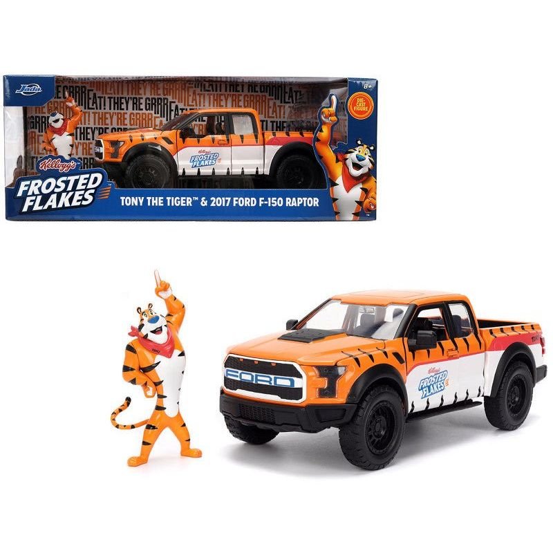2017 Ford F-150 Raptor Pickup Truck "Frosted Flakes" Orange with Graphics and Tony the Tiger Diecast Figure "Hollywood Rides" Series 1/24 Diecast Model Car by Jada-Jada-ModelCars.com