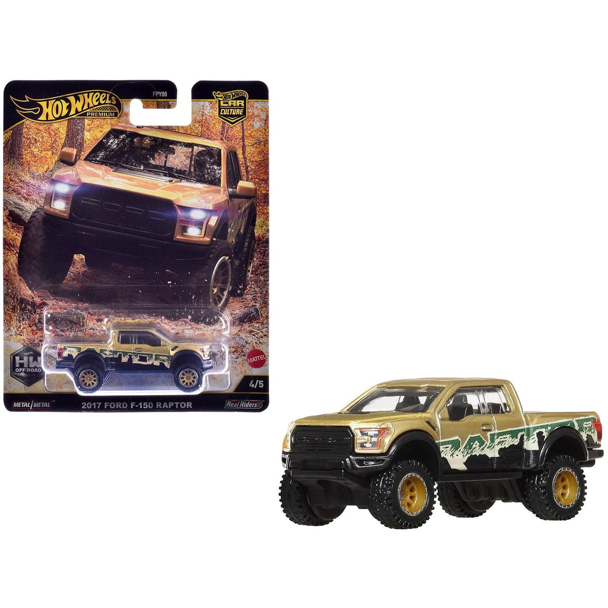 2017 Ford F-150 Raptor Pickup Truck Gold Metallic with Graphics "HW Off Road" Series Diecast Model Car by Hot Wheels-Hotwheels-ModelCars.com