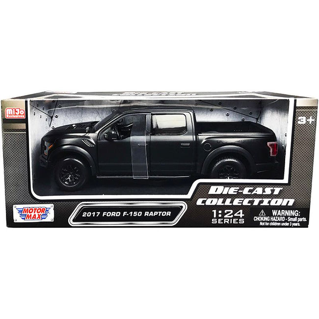 2017 Ford F-150 Raptor Pickup Truck with Sunroof Matt Black "Die-Cast Collection" Series 1/24 Diecast Model Car by Motormax-Motormax-ModelCars.com