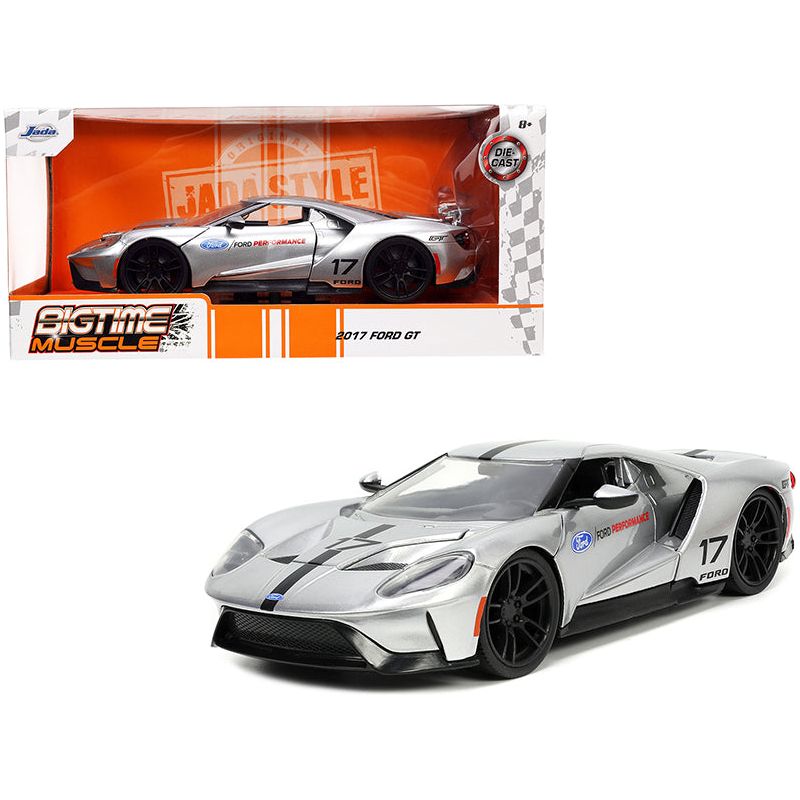 2017 Ford GT 17 Silver Metallic with Black Stripes "Ford Performance" "Bigtime Muscle" Series 1/24 Diecast Model Car by Jada-Jada-ModelCars.com
