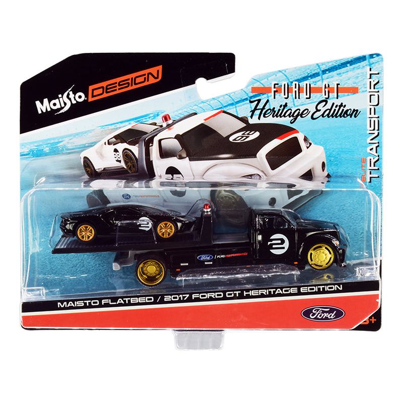2017 Ford GT 2 Heritage Edition with Flatbed Truck Black "Elite Transport" Series 1/64 Diecast Model Cars by Maisto - Maisto - ModelCars.com