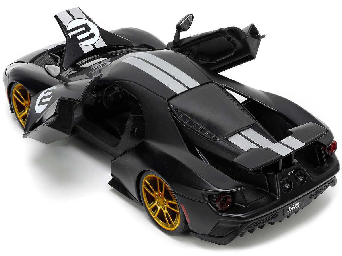 2017 Ford GT 2 Matt Black with Silver Stripes and Gold Wheels "Bigtime Muscle" Series 1/24 Diecast Model Car by Jada-Jada-ModelCars.com