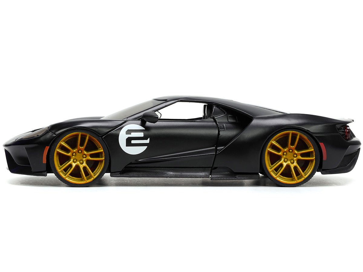 2017 Ford GT 2 Matt Black with Silver Stripes and Gold Wheels "Bigtime Muscle" Series 1/24 Diecast Model Car by Jada-Jada-ModelCars.com