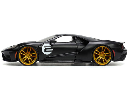 2017 Ford GT 2 Matt Black with Silver Stripes and Gold Wheels "Bigtime Muscle" Series 1/24 Diecast Model Car by Jada-Jada-ModelCars.com