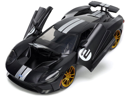 2017 Ford GT 2 Matt Black with Silver Stripes and Gold Wheels "Bigtime Muscle" Series 1/24 Diecast Model Car by Jada-Jada-ModelCars.com