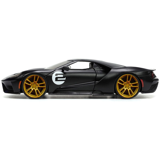 2017 Ford GT 2 Matt Black with Silver Stripes and Gold Wheels "Bigtime Muscle" Series 1/24 Diecast Model Car by Jada - Jada - ModelCars.com