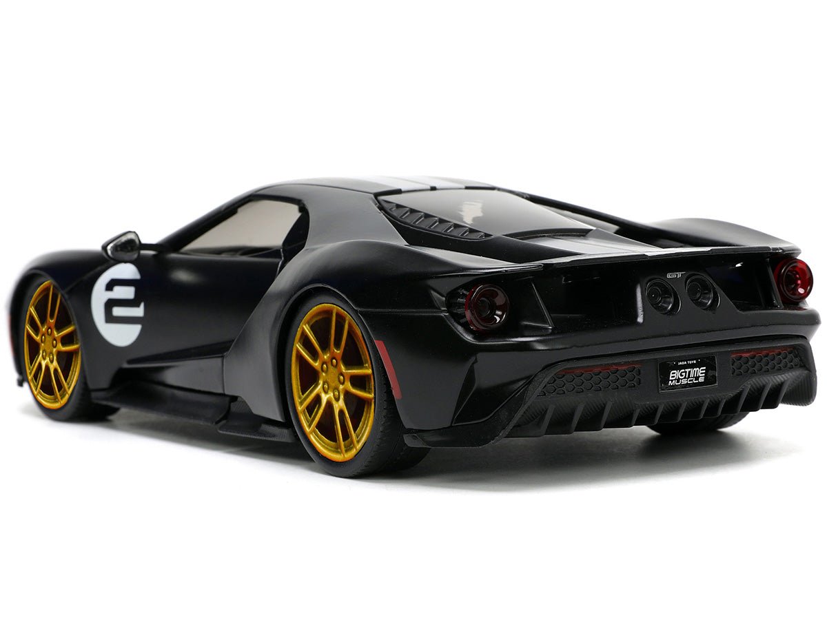 2017 Ford GT 2 Matt Black with Silver Stripes and Gold Wheels "Bigtime Muscle" Series 1/24 Diecast Model Car by Jada-Jada-ModelCars.com