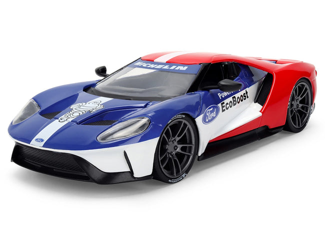 2017 Ford GT Blue and Red with White Stripes with Michelin Man Diecast Figure "Michelin Tires" "Hollywood Rides" Series 1/24 Diecast Model Car by Jada-Jada-ModelCars.com