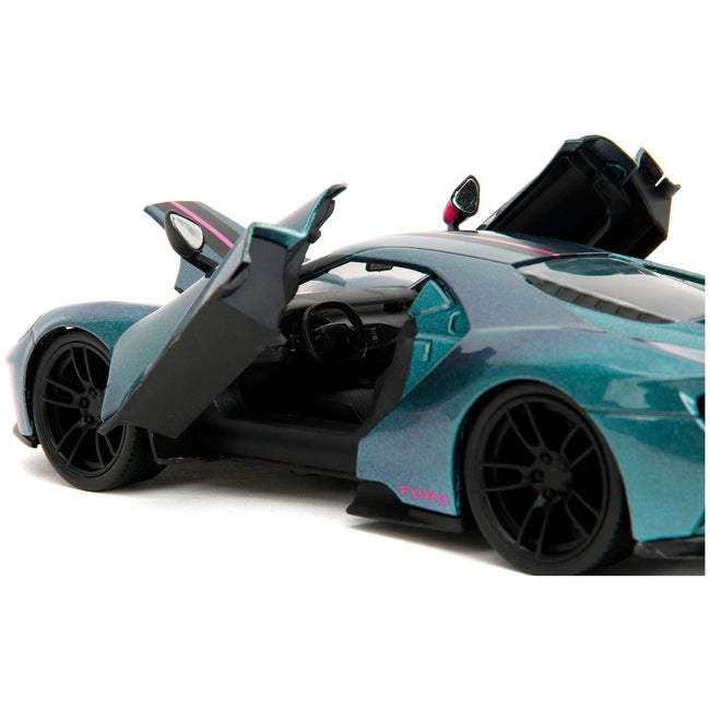 2017 Ford GT Blue Metallic with Pink and Black Stripes "Pink Slips" Series 1/24 Diecast Model Car by Jada-Jada-ModelCars.com