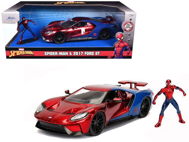2017 Ford GT with Spider Man Diecast Figurine "Marvel" Series 1/24 Diecast Model Car by Jada-Jada-ModelCars.com
