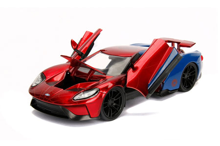 2017 Ford GT with Spider Man Diecast Figurine "Marvel" Series 1/24 Diecast Model Car by Jada-Jada-ModelCars.com