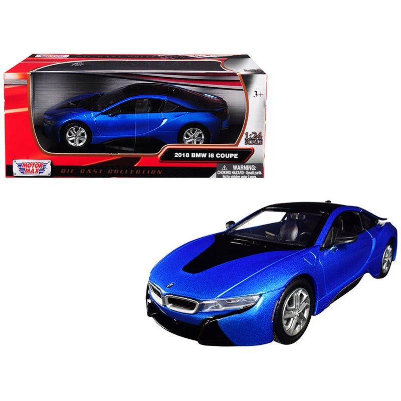 2018 BMW i8 Coupe Metallic Blue with Black Top 1/24 Diecast Model Car by Motormax - Motormax - ModelCars.com