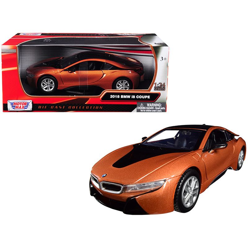 2018 BMW i8 Coupe Metallic Orange with Black Top 1/24 Diecast Model Car by Motormax - Motormax - ModelCars.com