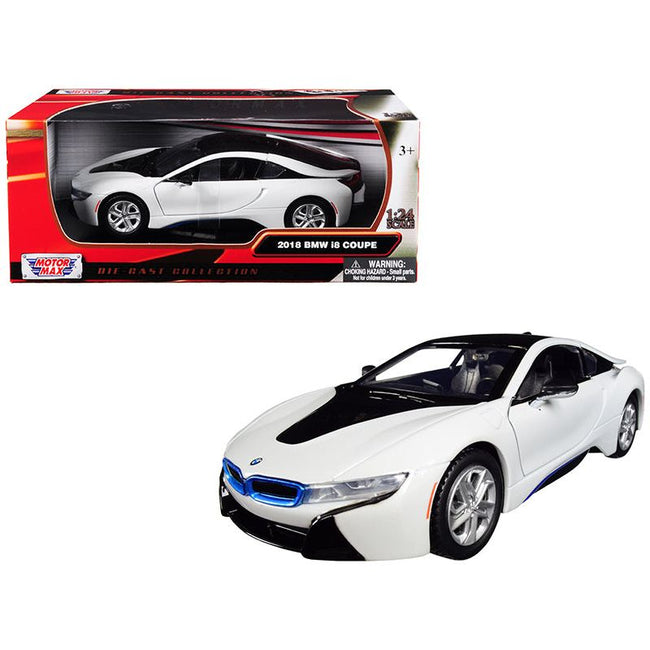 2018 BMW i8 Coupe Metallic White with Black Top 1/24 Diecast Model Car by Motormax - Motormax - ModelCars.com