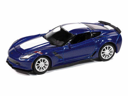 2018 Chevrolet Corvette Grand Sport Admiral Blue with White Stripe "Sports Cars" Series 1/64 Diecast Model Car by Auto World-Autoworld-ModelCars.com