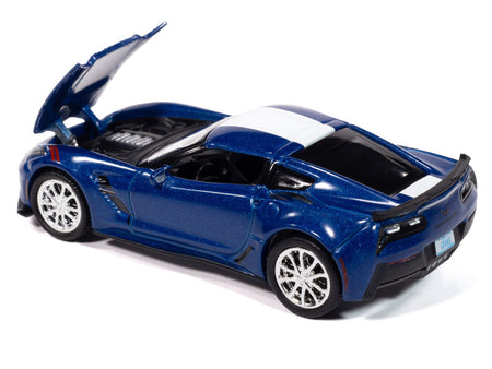 2018 Chevrolet Corvette Grand Sport Admiral Blue with White Stripe "Sports Cars" Series 1/64 Diecast Model Car by Auto World-Autoworld-ModelCars.com