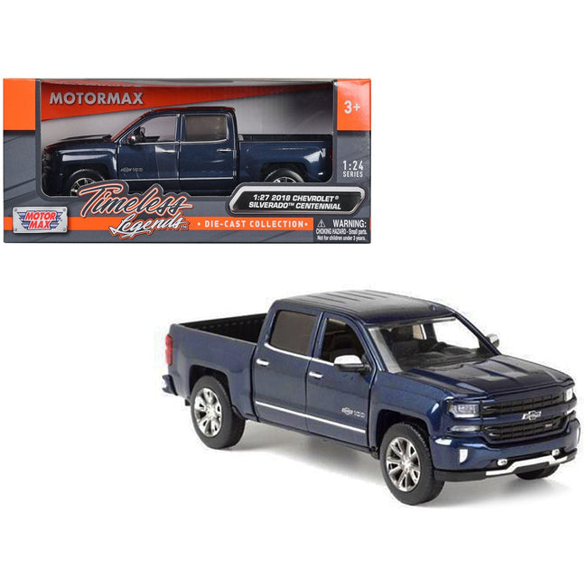 2018 Chevrolet Silverado LTZ Pickup Truck Centennial Edition Blue Metallic "100 Years Anniversary" 1/27 Diecast Model Car by Motormax - Motormax - ModelCars.com