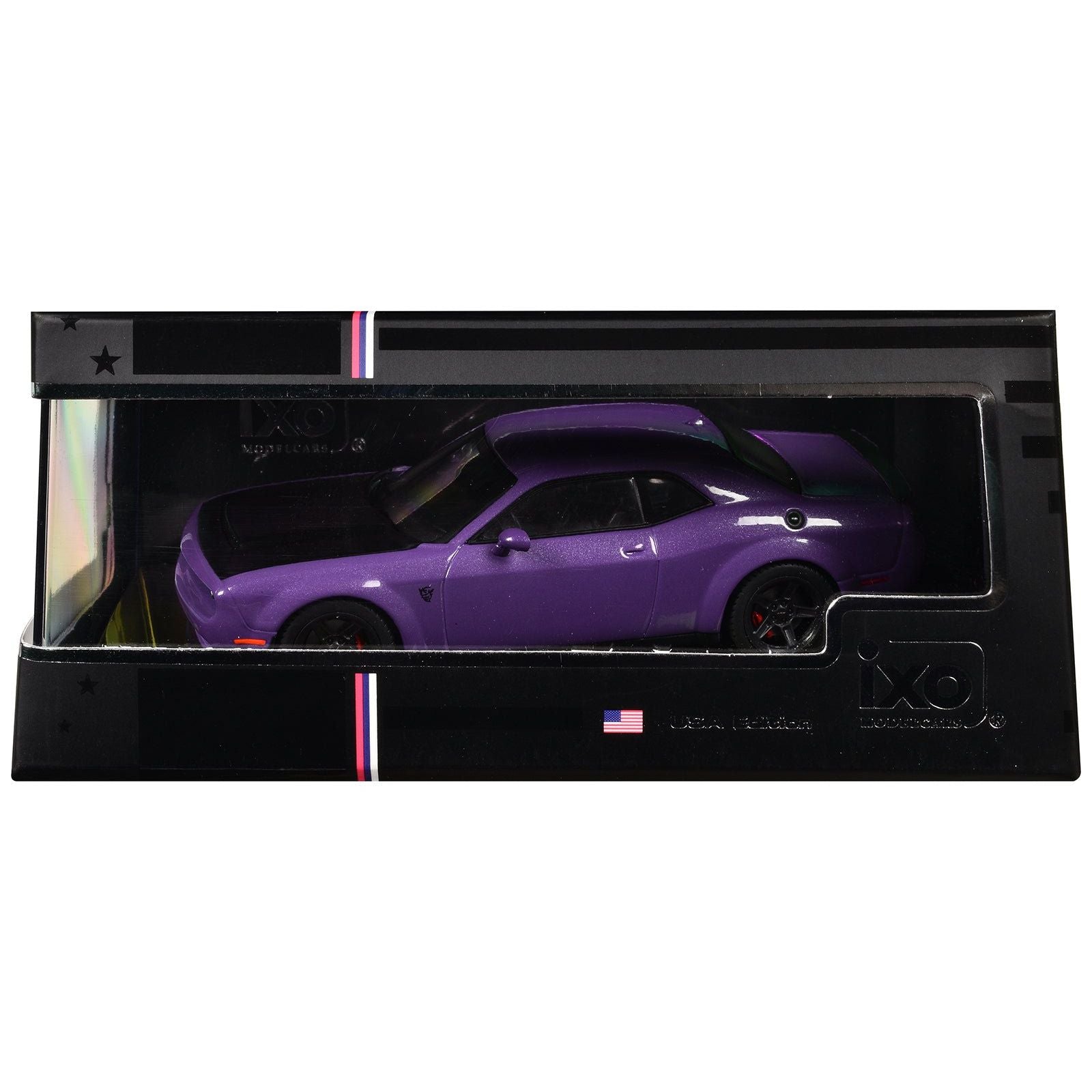 2018 Dodge Challenger SRT Demon Plum Crazy Metallic with Matt Black Hood 1/43 Diecast Model Car by IXO Models - IXO - ModelCars.com