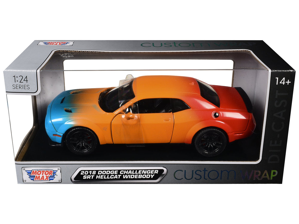 2018 Dodge Challenger SRT Hellcat Widebody Blue Orange and Red Gradient "Custom Wrap" Series 1/24 Diecast Model Car by Motormax-Motormax-ModelCars.com