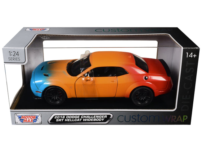 2018 Dodge Challenger SRT Hellcat Widebody Blue Orange and Red Gradient "Custom Wrap" Series 1/24 Diecast Model Car by Motormax-Motormax-ModelCars.com