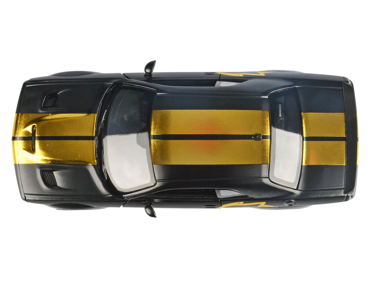2018 Dodge Challenger SRT Hellcat Widebody Matt Black with Gold Stripes and Graphics "Midnight Eclipse" Series 1/24 Diecast Model Car by Motormax-Motormax-ModelCars.com