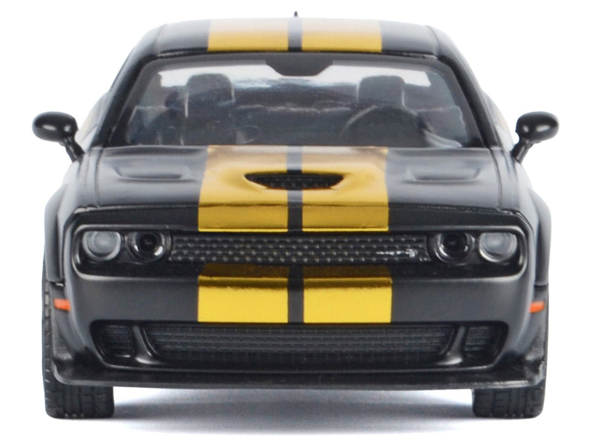 2018 Dodge Challenger SRT Hellcat Widebody Matt Black with Gold Stripes and Graphics "Midnight Eclipse" Series 1/24 Diecast Model Car by Motormax-Motormax-ModelCars.com