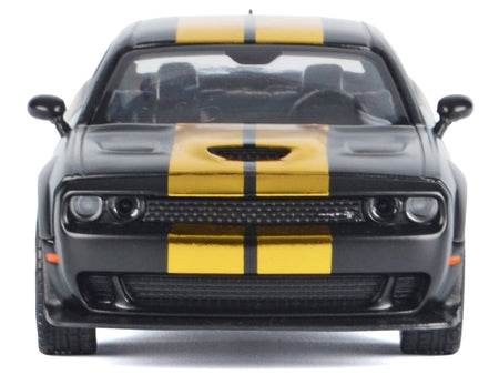 2018 Dodge Challenger SRT Hellcat Widebody Matt Black with Gold Stripes and Graphics "Midnight Eclipse" Series 1/24 Diecast Model Car by Motormax-Motormax-ModelCars.com
