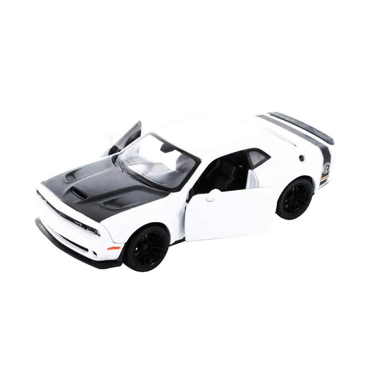 2018 Dodge Challenger SRT Hellcat Widebody White with Black Hood 1/24 Diecast Model Car by Motormax-Motormax-ModelCars.com