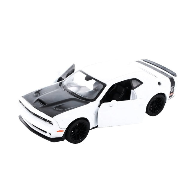2018 Dodge Challenger SRT Hellcat Widebody White with Black Hood 1/24 Diecast Model Car by Motormax-Motormax-ModelCars.com