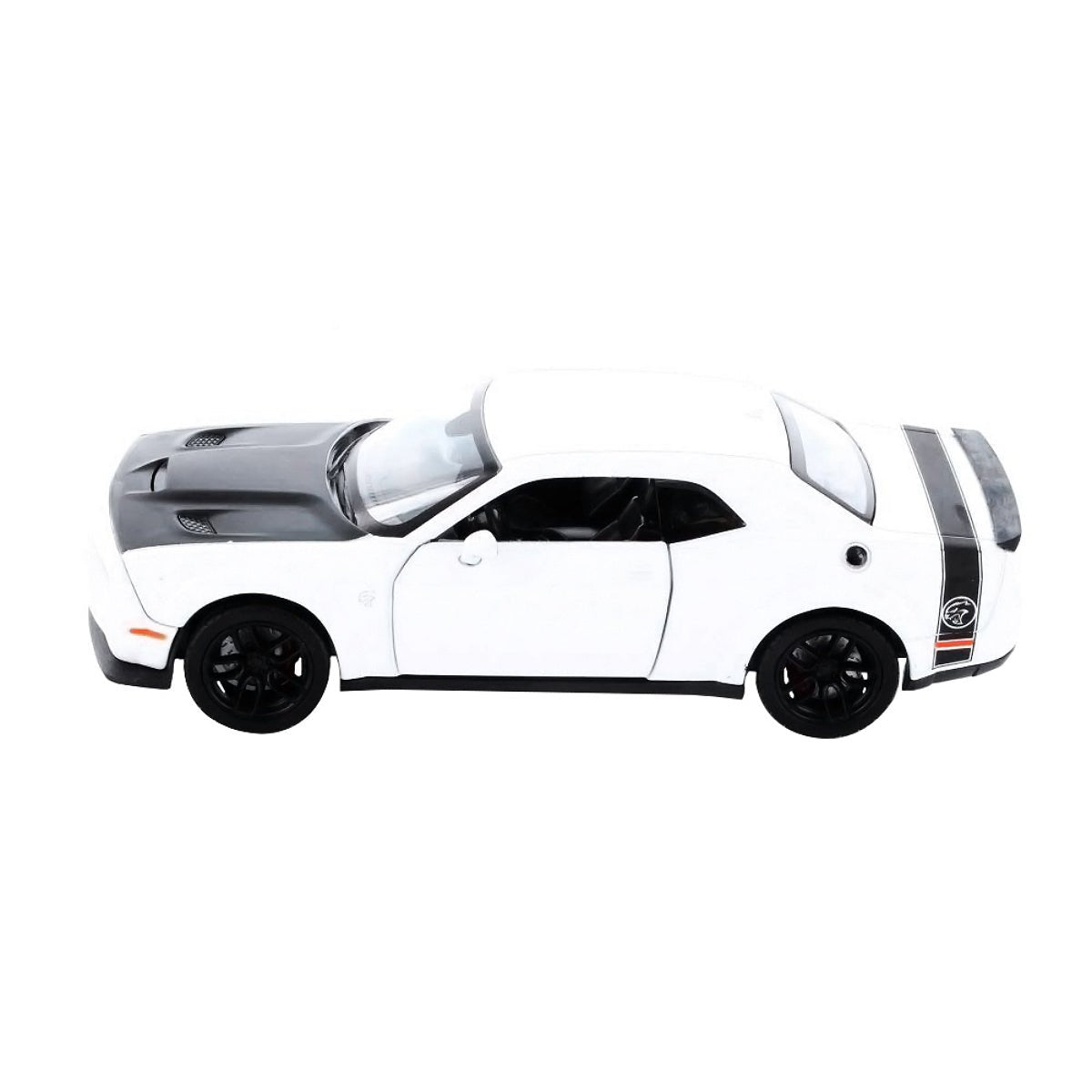 2018 Dodge Challenger SRT Hellcat Widebody White with Black Hood 1/24 Diecast Model Car by Motormax-Motormax-ModelCars.com