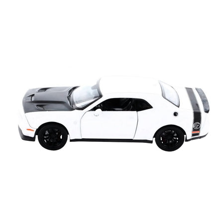 2018 Dodge Challenger SRT Hellcat Widebody White with Black Hood 1/24 Diecast Model Car by Motormax-Motormax-ModelCars.com