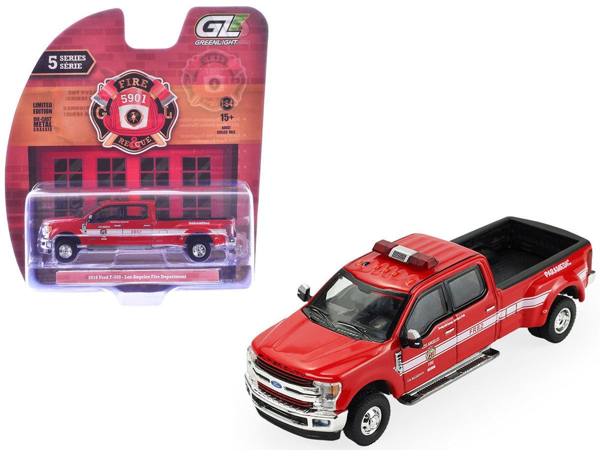 2018 Ford F-350 Pickup Truck "Los Angeles Fire Department" Red with White Stripes "Fire & Rescue" Series #5 1/64 Diecast Model Car by Greenlight-Greenlight-ModelCars.com