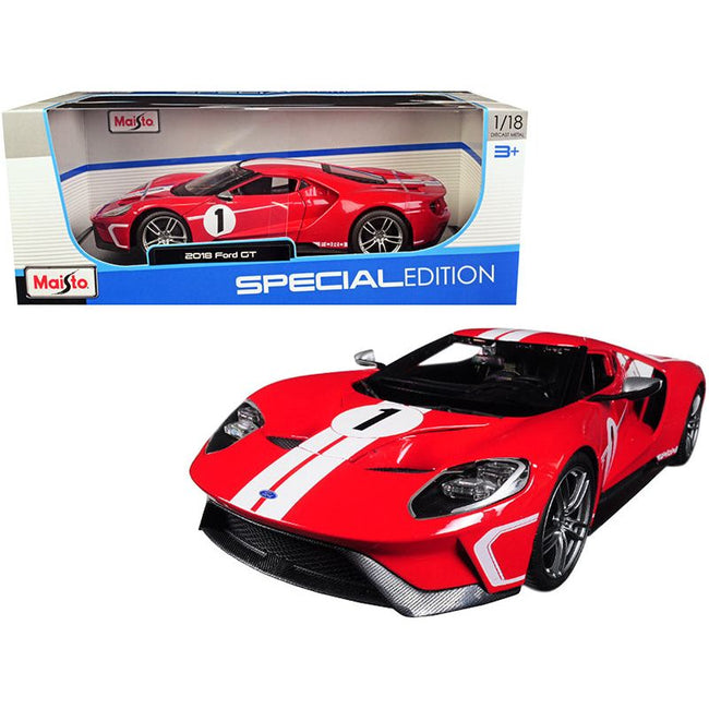 2018 Ford GT 1 Red with White Stripes Heritage Special Edition 1/18 Diecast Model Car by Maisto - Maisto - ModelCars.com