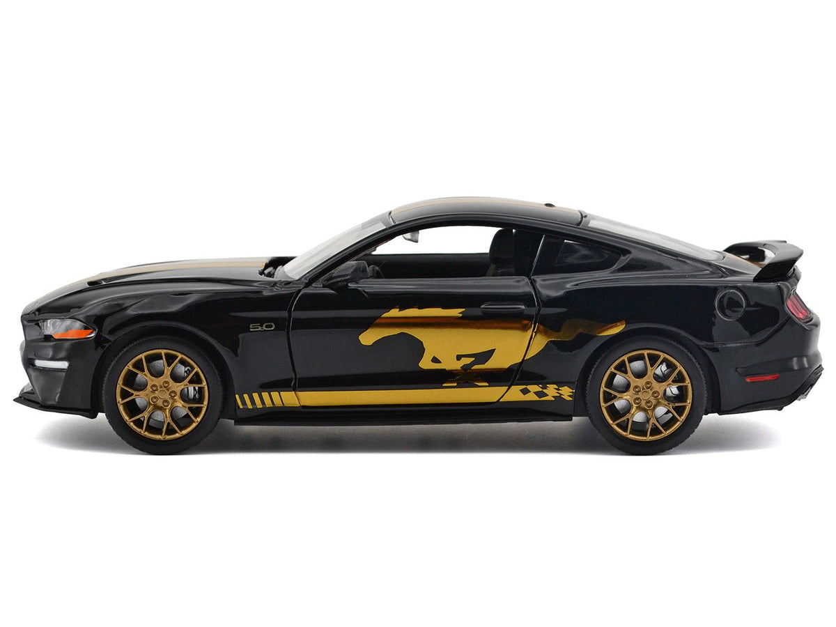 2018 Ford Mustang GT 5.0 Black with Gold Stripes and Graphics "Midnight Eclipse" Series 1/24 Diecast Model Car by Motormax-Motormax-ModelCars.com