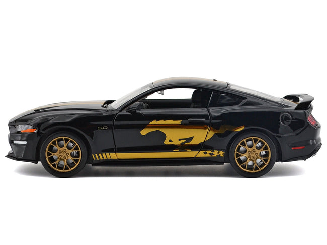2018 Ford Mustang GT 5.0 Black with Gold Stripes and Graphics "Midnight Eclipse" Series 1/24 Diecast Model Car by Motormax-Motormax-ModelCars.com