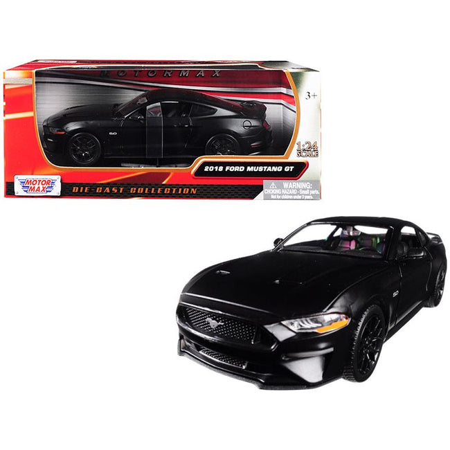 2018 Ford Mustang GT 5.0 Matt Black with Black Wheels 1/24 Diecast Model Car by Motormax-Motormax-ModelCars.com