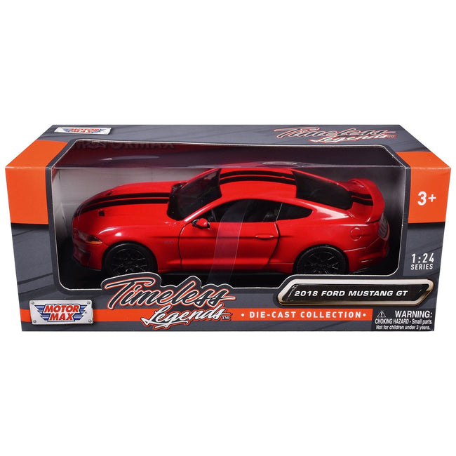 2018 Ford Mustang GT 5.0 Red with Black Stripes "Timeless Legends" Series 1/24 Diecast Model Car by Motormax - Motormax - ModelCars.com