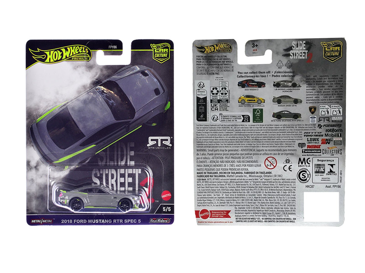 2018 Ford Mustang RTR Spec 5 Gray "Slide Street 2" Series Diecast Model Car by Hot Wheels-Hotwheels-ModelCars.com