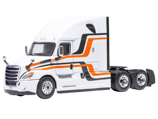 2018 Freightliner Cascadia Truck Tractor White with Black and Orange Stripes 1/64 Diecast Model by IXO Models-IXO-ModelCars.com