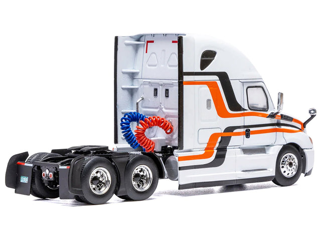 2018 Freightliner Cascadia Truck Tractor White with Black and Orange Stripes 1/64 Diecast Model by IXO Models-IXO-ModelCars.com