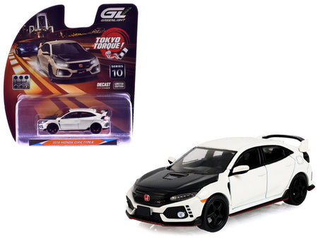 2018 Honda Civic Type-R (FK8) RHD (Right Hand Drive) Championship White with Carbon Hood "Tokyo Torque" Series 10 1/64 Diecast Model Car by Greenlight-Greenlight-ModelCars.com