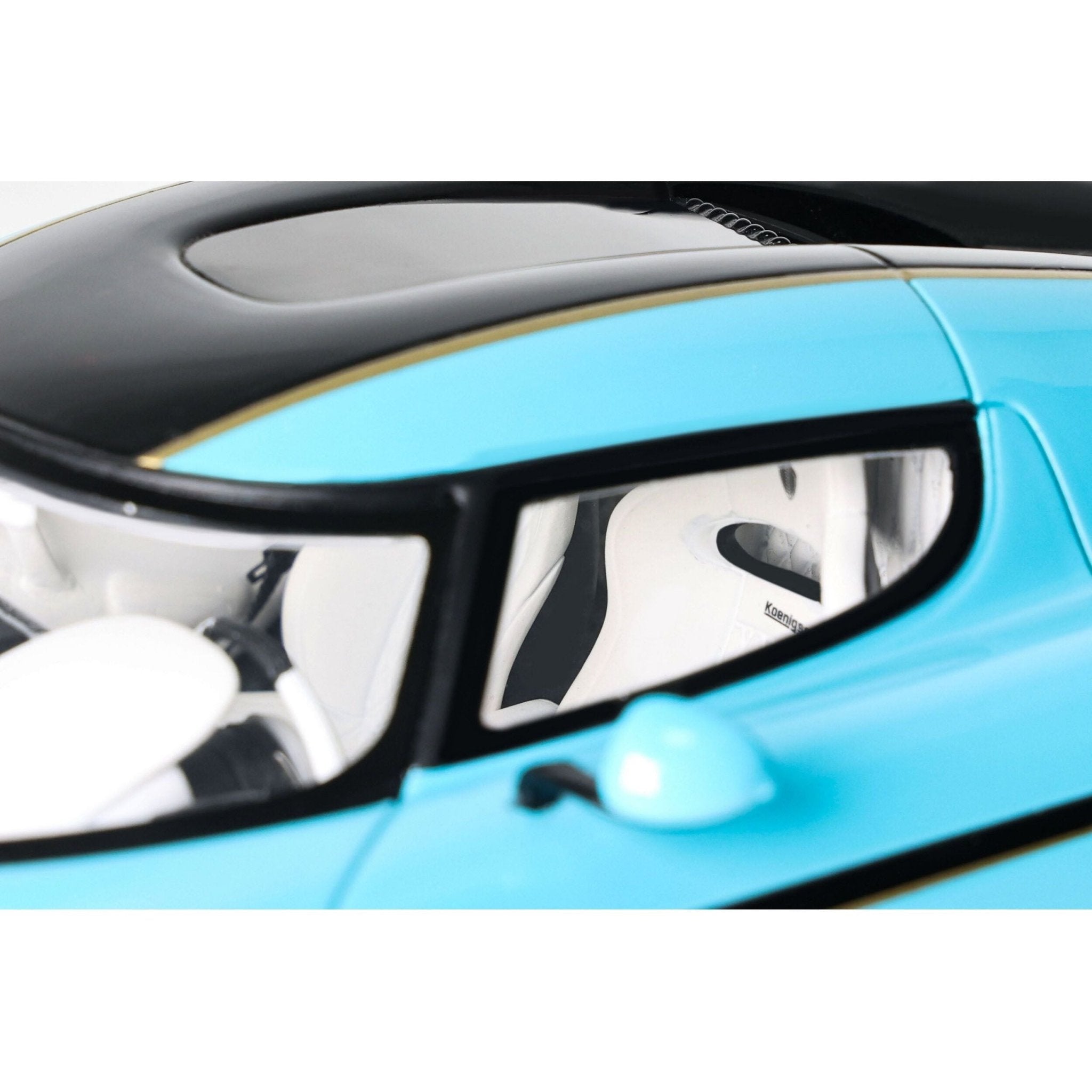 2018 Koenigsegg Regera Baby Blue with Black Stripes and White Interior 1/18 Model Car by GT Spirit - GT Spirit - ModelCars.com