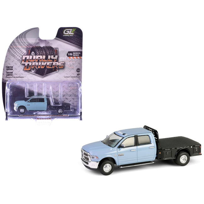 2018 Ram 3500 Dually Flatbed Truck Robinâ€™s Egg Blue "Dually Drivers" Series 16 1/64 Diecast Model Car by Greenlight-Greenlight-ModelCars.com